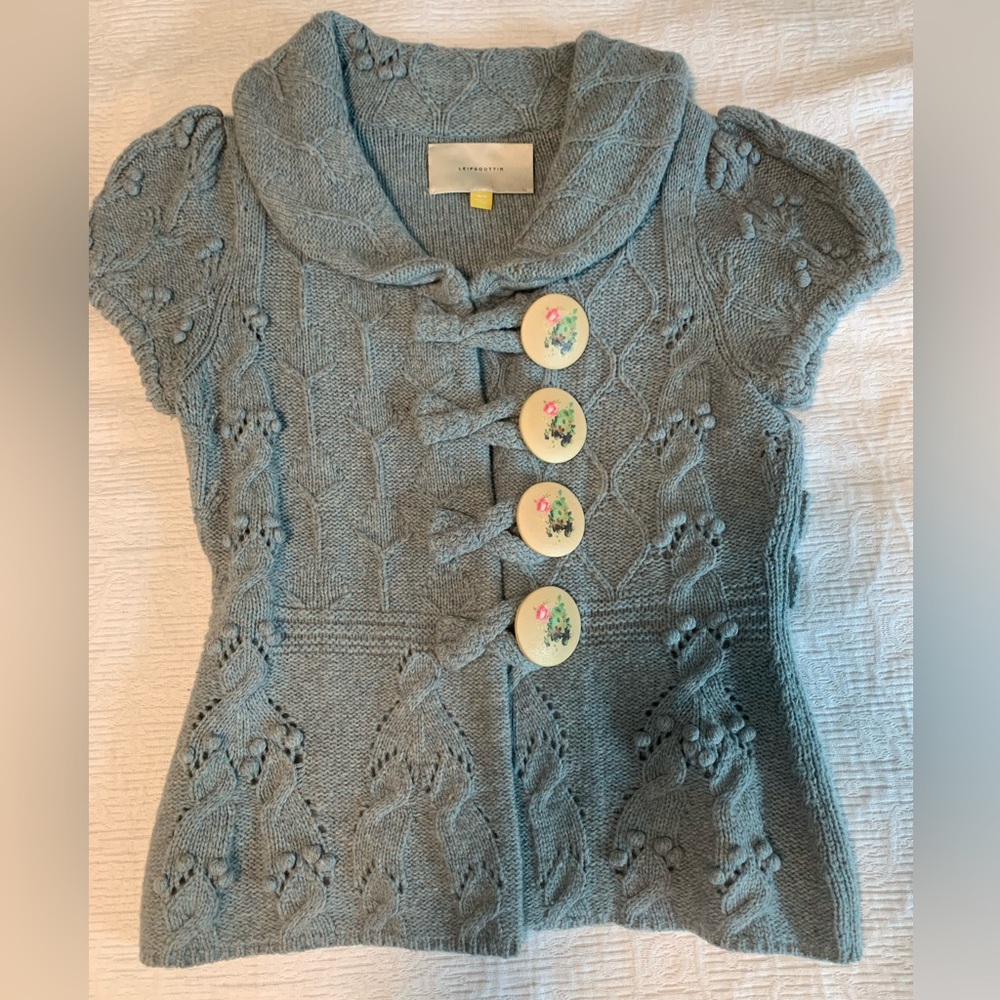Anthropologie Leifsdottir Painted Button Melange Wool Blend Sweater